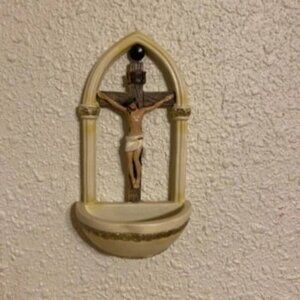 Roman Crucifix Jesus Florentine Style Holy Water Font